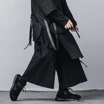 Riolio Mens Wide Leg Pants  Men Solid Color Joggers Streetwear Elastic Waist Pants Male Loose Irregular Skirts Trousers Men